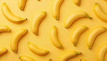 Fresh Bananas Pile Yellow Background Top View Copyspace Natural Environment photo