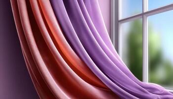 Vibrant Sheer Curtains Billowing in a Gentle Breeze Indoor Setting Copyspace Background photo