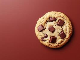 Melting Chocolate Chip Cookie on Brown Background with Copyspace for Dessert Lovers photo