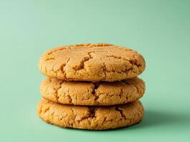 Delicious Peanut Butter Cookies with Glossy Finish Studio Background Copyspace Minimalist View photo