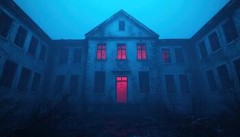 Eerie Abandoned House with Cobwebs and Skeletons Dark Environment Mysterious Background Copyspace photo