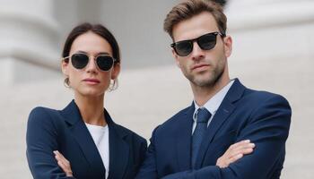 Business Professionals Posing Confidently Urban Background Copyspace for Marketing Content photo