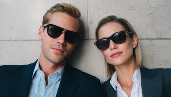 Stylish Business Duo in Sunglasses Urban Background Creative Copyspace Professional Environment photo