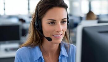Female Call Center Specialist Coordinating Team Office Background Copyspace Professional Environment photo