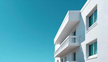 Sleek White Apartment Complex with Clear Background Copyspace Modern Design Coastal View photo