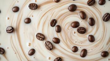 Creamy Coffee Whirlwind with Beans Abstract Background Copyspace for Creative Use photo