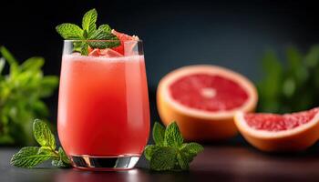 Refreshing grapefruit mint cocktail home bar beverage photography indoor high angle summer vibes photo