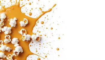 Popcorn splash action studio food photography clean background close-up fun culinary experiment photo