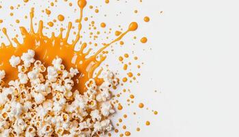 Popcorn splatter action studio food photography creative environment close-up view culinary art photo