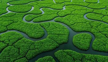 Exploring intricate mangrove patterns coastal wetlands aerial photography lush environment bird eye view photo