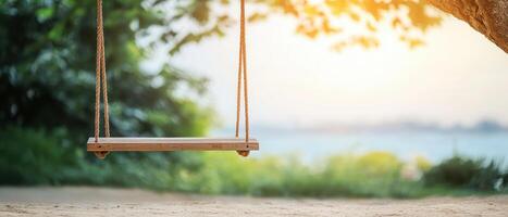 Serene swinging experience tranquil beach nature scene peaceful environment scenic view relaxation concept photo