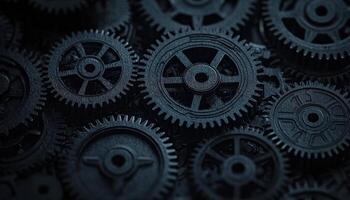 Dynamic industrial gears in motion factory setting high-quality image close-up view mechanical concept photo