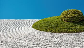 Tranquil zen garden corner with neatly trimmed grass serene landscape minimalist design peaceful environment photo