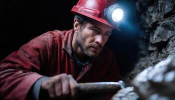 Mining action underground location worker content type dark environment close-up viewpoint labor concept photo