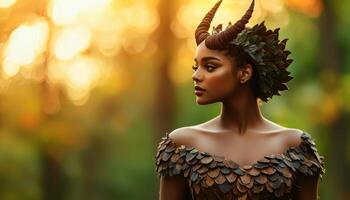 Enchanting forest goddess portrait natural wooded setting fantasy art ethereal beauty side profile nature inspired photo
