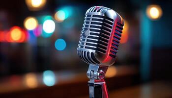 Live music performance urban bar microphone focus vibrant atmosphere close-up shot sound and entertainment photo