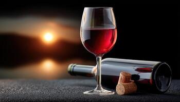 Captivating sunset wine experience relaxing outdoor setting beverage photography elegant atmosphere close-up view indulgent moments photo