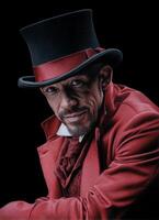 The mysterious magician's portrait studio digital art dark background intimate close-up enigmatic character photo