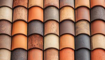 Terracotta roof tiles installation urban area photo architectural detail overhead view design aesthetics