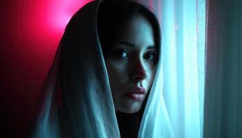 Captivating portrait of a woman in a dramatic light setting indoor space photography moody atmosphere close-up view photo