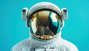 Astronaut in space suit studio setting portrait photography modern environment front view space exploration concept photo