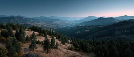 Majestic sunrise over rolling hills nature landscape serene environment panoramic view tranquility concept photo