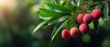 Harvesting lychee fruit tropical garden photography lush environment close-up view nature's bounty photo