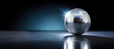 Dazzling disco ball reflection studio setting photo dark environment close-up view vibrant party concept