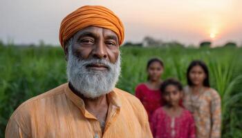 Rural family portrait agricultural field photography sunset close-up heritage and community values photo