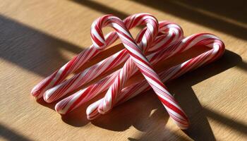 Holiday celebration with colorful candy canes cozy home kitchen food photography warm lighting festive concept photo