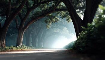 Mysterious forest pathway enchanted grove nature scene tranquil environment serene viewpoint journey concept photo