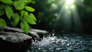 Splashing water lush forest nature photography tranquil environment close-up view serene concept photo