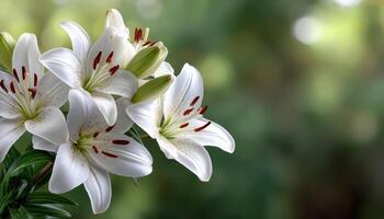 Beautiful white lilies blooming in a garden nature photography soft focus background serenity and elegance photo