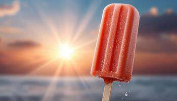 Refreshing summer sunset popsicle by the ocean food photography vibrant atmosphere photo