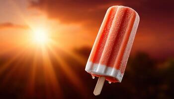Enjoying a refreshing popsicle at sunset outdoor setting food photography relaxed atmosphere photo