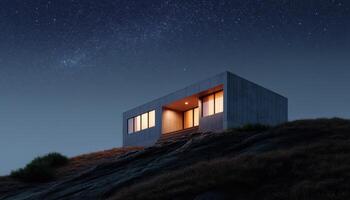 Modern architectural home at night on a scenic hill contemporary design serene environment night view photo