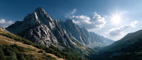Exploring majestic mountain landscapes natural valley scenic photography breathtaking environment wide perspective photo