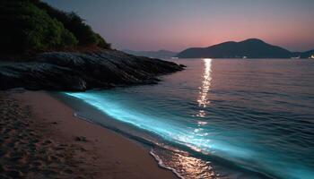 Serene nighttime beach scene tropical island photography calm waters coastal view nature's beauty photo
