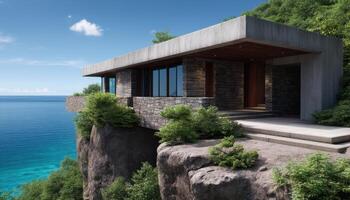 Modern cliffside house design coastal location architectural visual natural environment aesthetic viewpoint photo