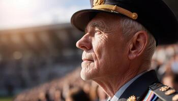 Honoring military leadership at a ceremony memorial stadium portrait daylight profile view respect and duty photo