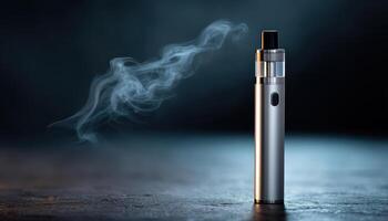 Vaping demonstration with e-cigarette indoor setting smoke effects close-up view modern lifestyle photo