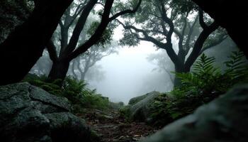 Exploring misty forest paths nature landscape photography serene environment ground-level viewpoint photo
