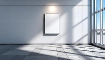 Art exhibition setup modern gallery blank canvas minimalistic space natural lighting creative concept photo