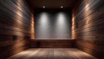 Elegant wooden interior showcase modern gallery still life minimalist design close-up view artistic concept photo