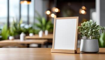 Showcasing a blank sign cozy greenery setting modern decor inviting atmosphere outdoor viewpoint for creative ideas photo