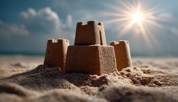 Building sandcastles by the beach summer fun photography warm sunshine close-up view childhood memories photo