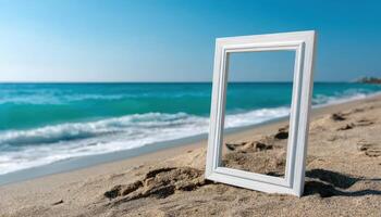 Framed beach view scenic shoreline photography relaxing environment coastal perspective art concept photo