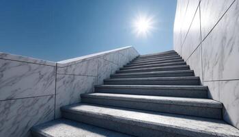 Ascending marble steps under clear sky modern architecture outdoor bright day perspective view photo