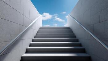 Ascending steps towards bright skies urban architecture inspirational environment modern viewpoint photo