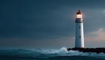 Stormy seas and guiding light a lighthouse's resilience in coastal landscape photo